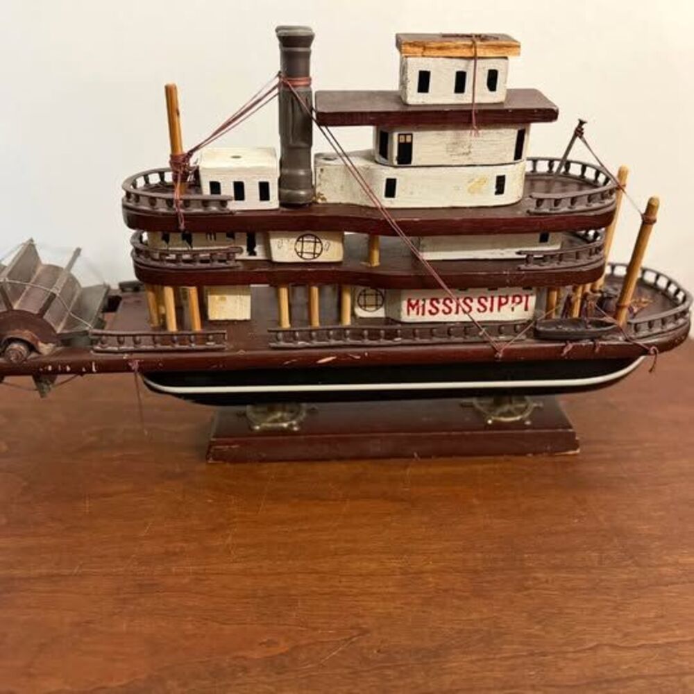 Vintage Wooden Mississippi Paddle Wheel Riverboat Display Model